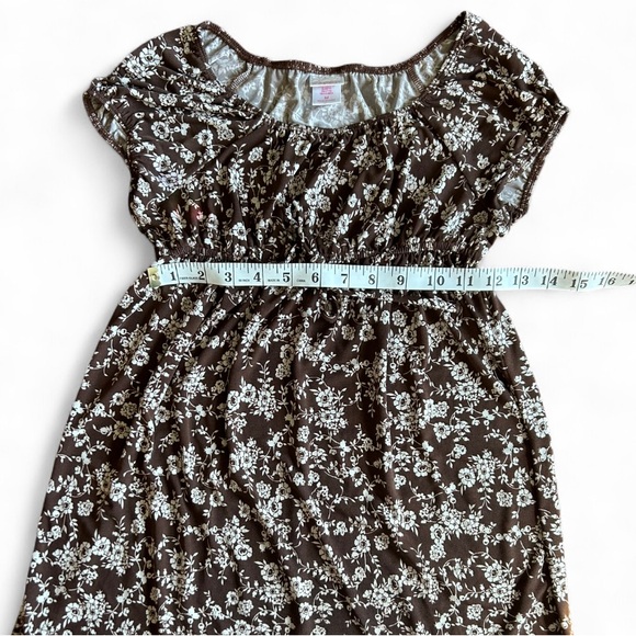 Y2K Babydoll Brown Floral Tunic Top - Picture 5 of 8